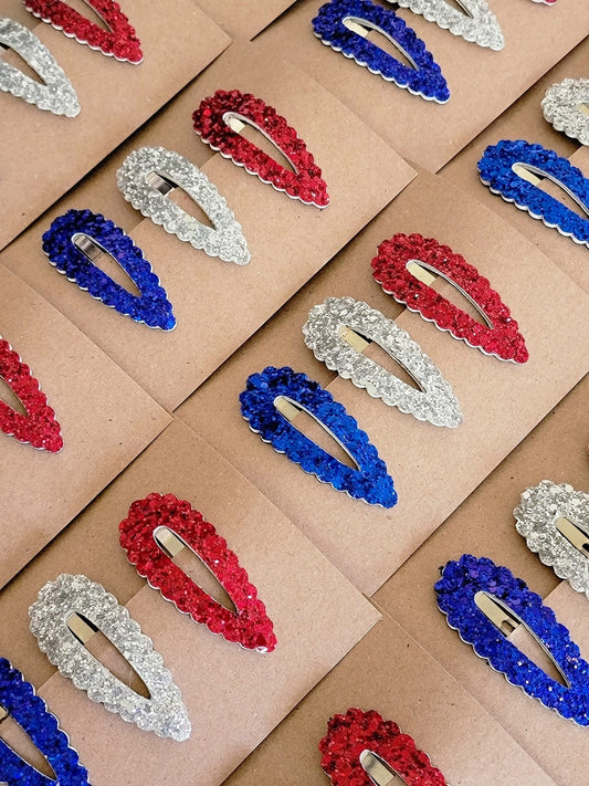 Red, White & Blue Scallop Teardrop Snap Clips Set - 3 pack