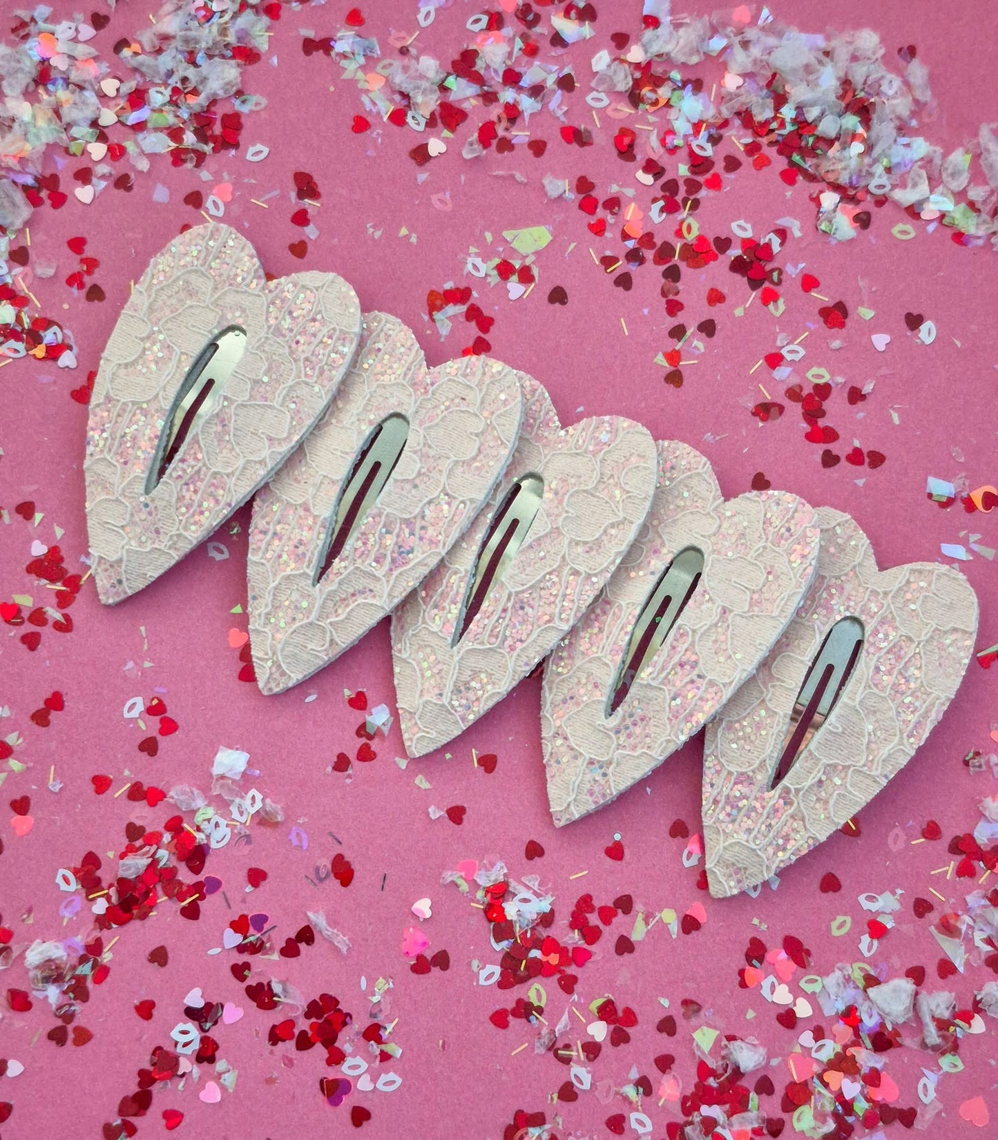 Heart Snap Clip - Pale Pink Lace