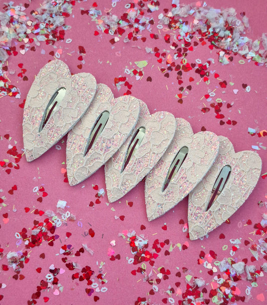 Heart Snap Clip - Pale Pink Lace