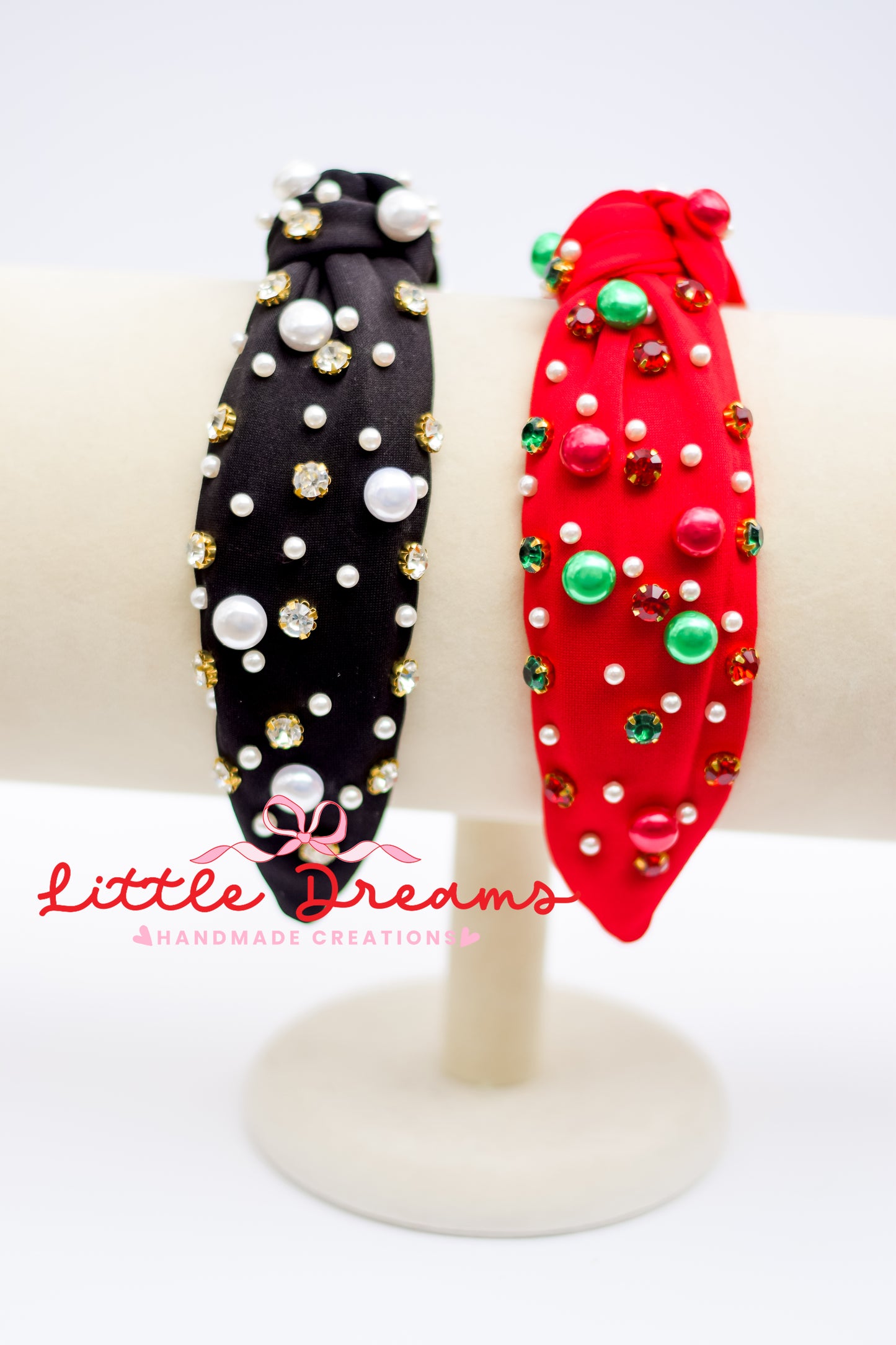 Christmas Rhinestones and Pearls Knotted Headbands