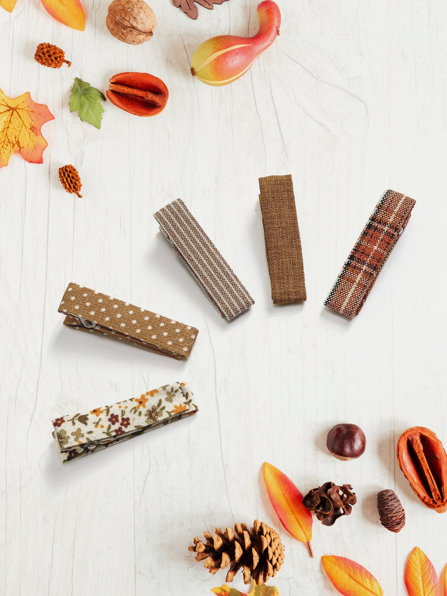 Fall Fabric Lined Hair Clips Set - 5pk