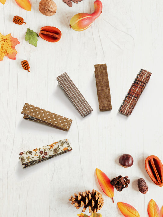 Fall Fabric Lined Hair Clips Set - 5pk