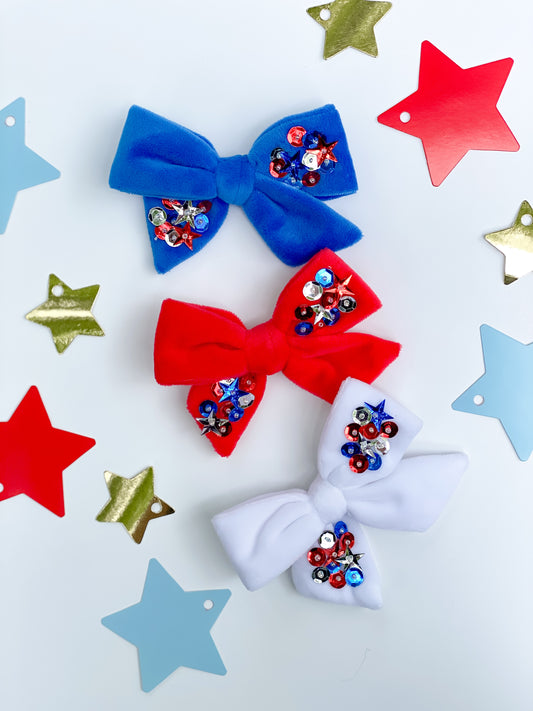 Hand-sewn Sequin Velvet Schoolgirl Bow