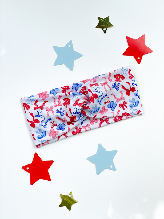 Patriotic Bows Twisted Head Wrap (Adult)