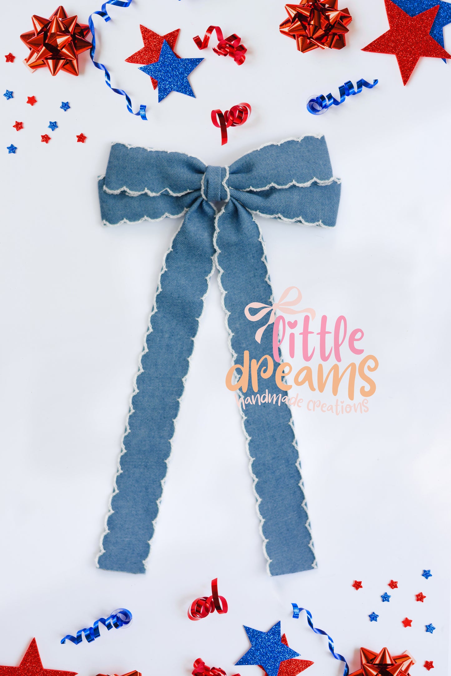 Denim Long Ribbon Bow
