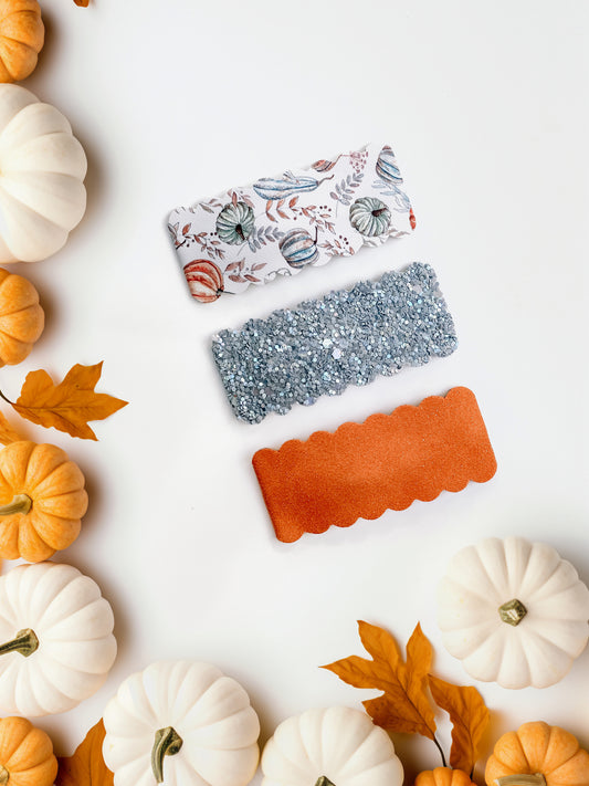 Farmhouse Pumpkins Scallop Snap Clips Set - 3 pack