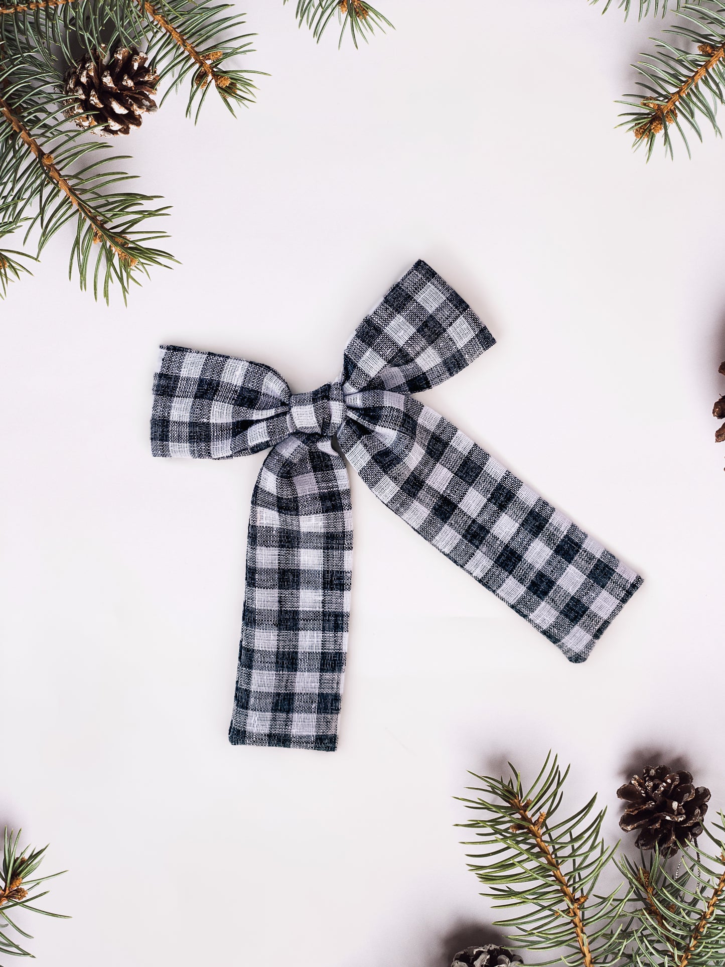 Long Tail Black and White Buffalo Plaid Bow