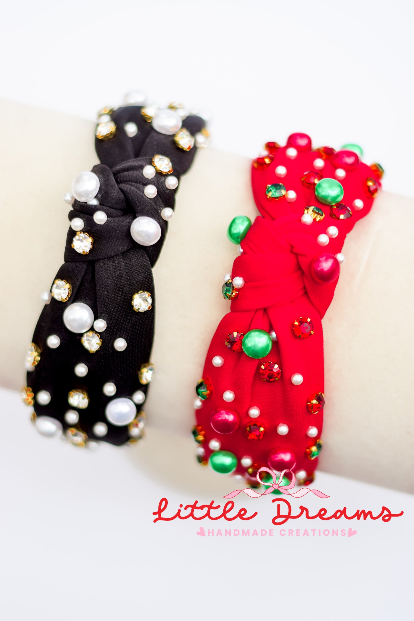 Christmas Rhinestones and Pearls Knotted Headbands