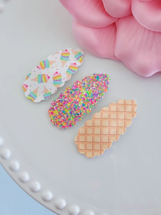 I Scream for Ice Cream Scallop Oval Snap Clips Set - 3 pack