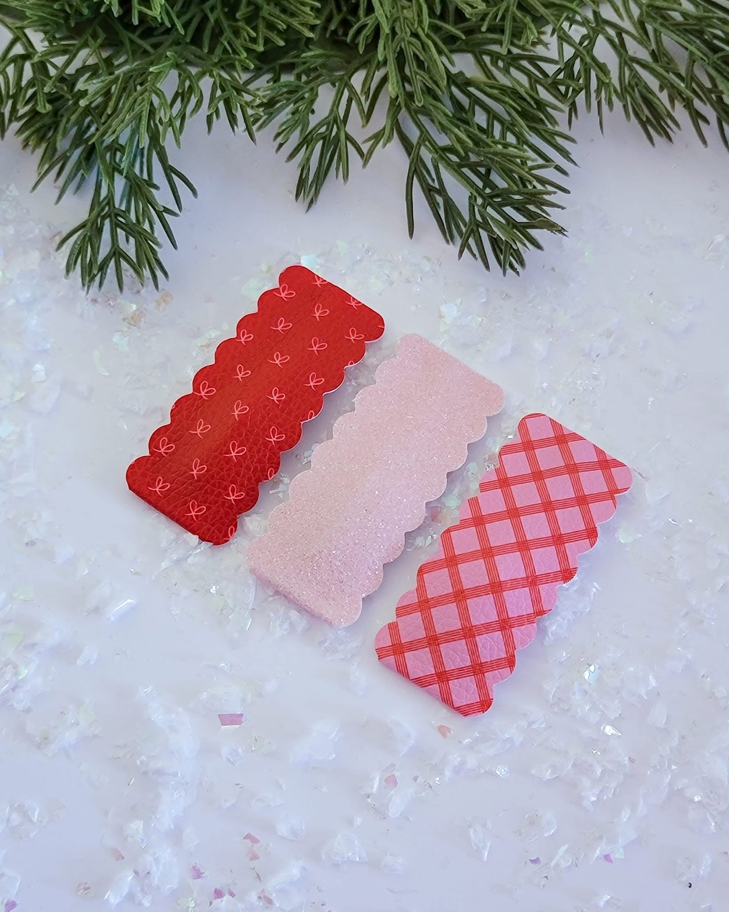 Pink and Red Ribbon Christmas Snap Clips Set - 3 pack