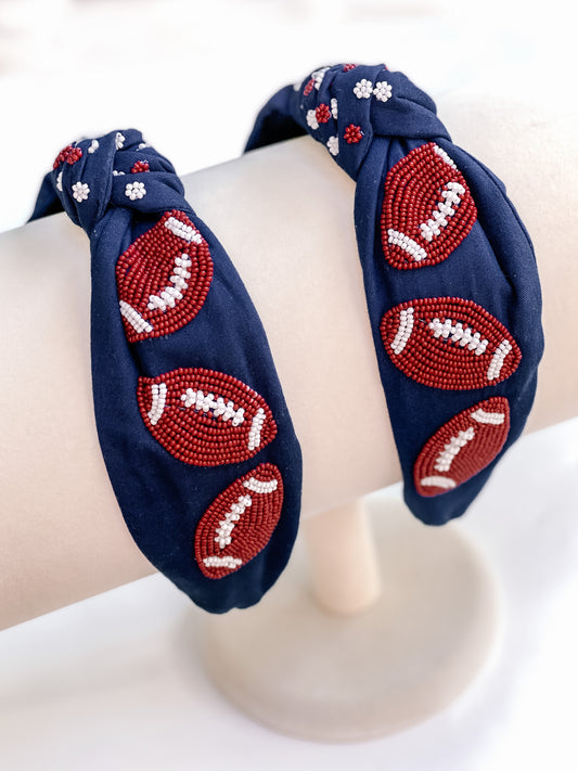 Beaded Football Knot Headbands