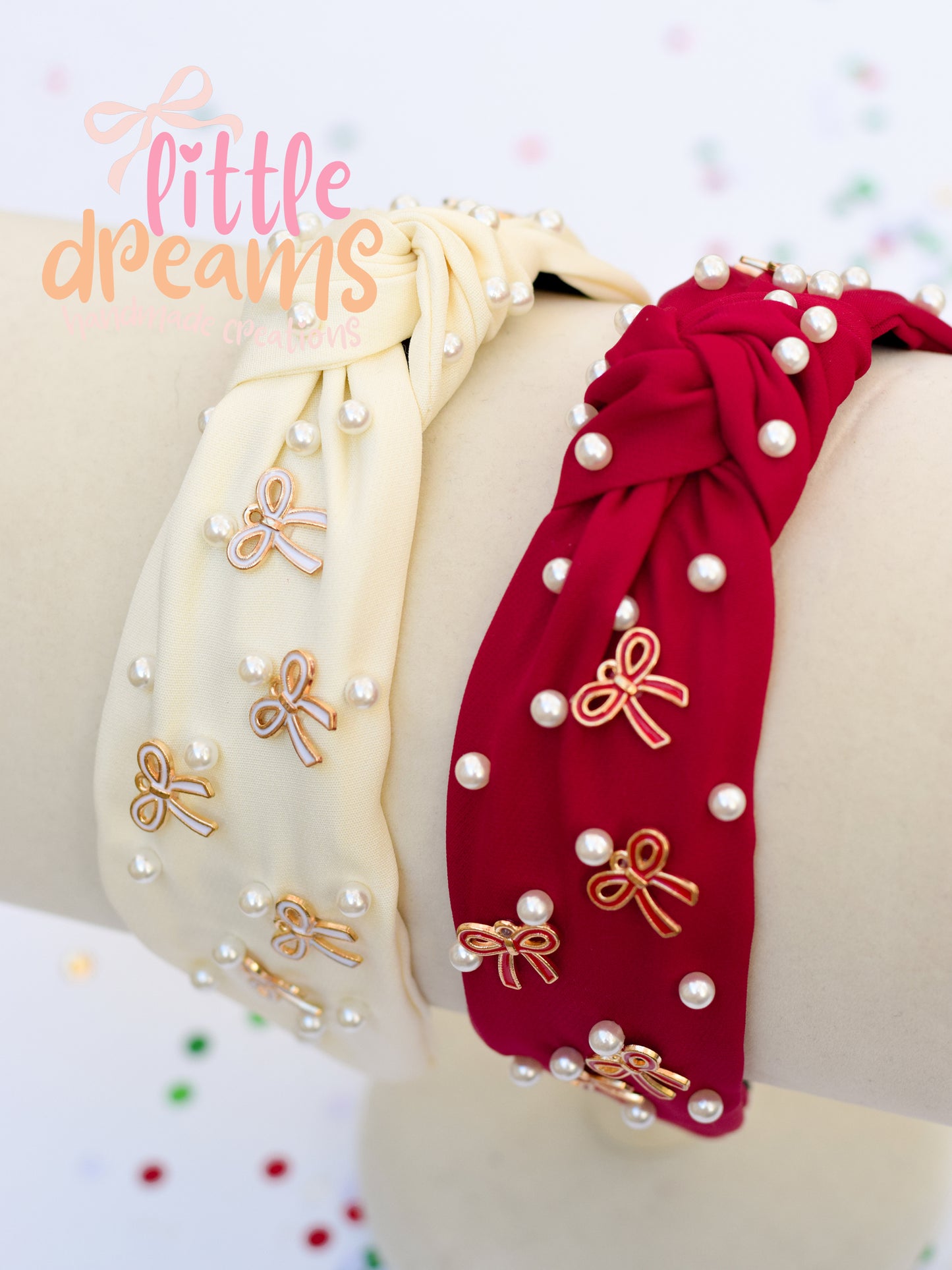 Christmas Dainty Bows & Pearls Knotted Headbands