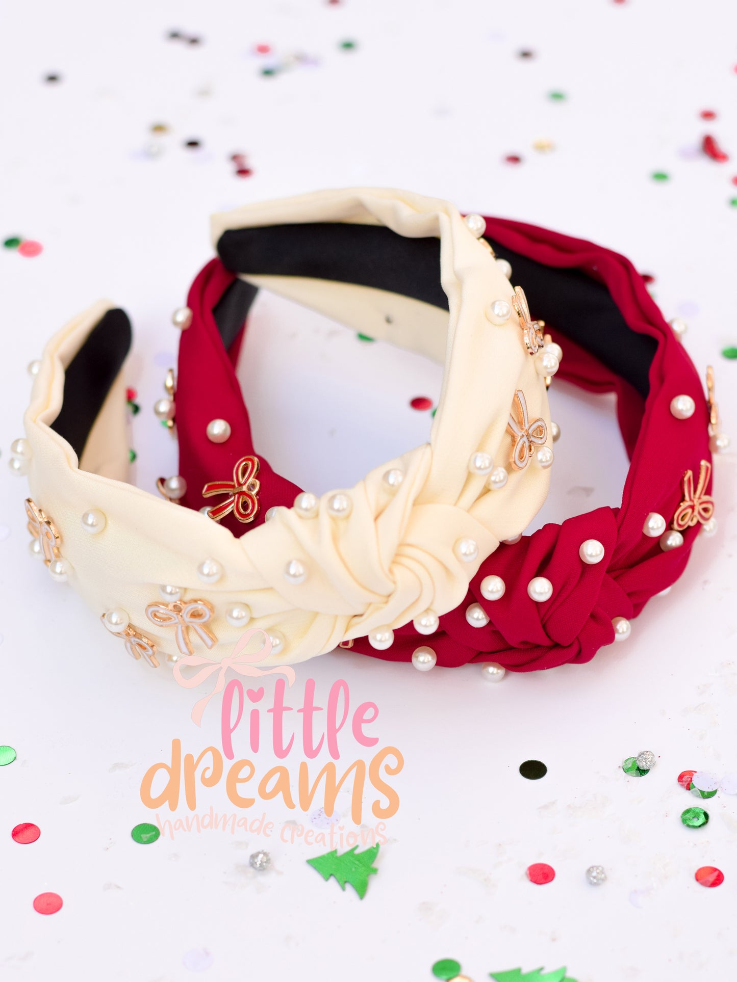 Christmas Dainty Bows & Pearls Knotted Headbands