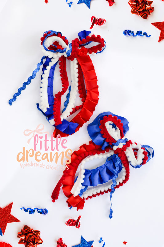 Messy Red, White and Blue Bow