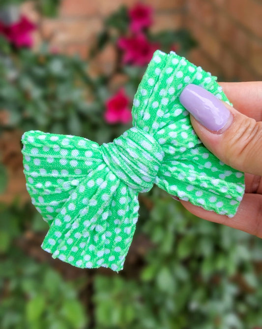 Green Polka Dots Nylon Schoolgirl Bow