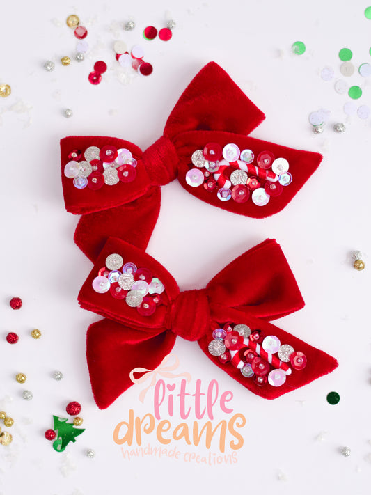 Christmas Sequin Velvet Schoolgirl Bow