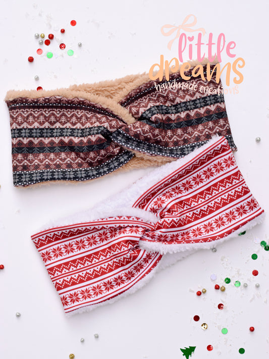 Fair Isle Twisted Ear Warmers - Adult